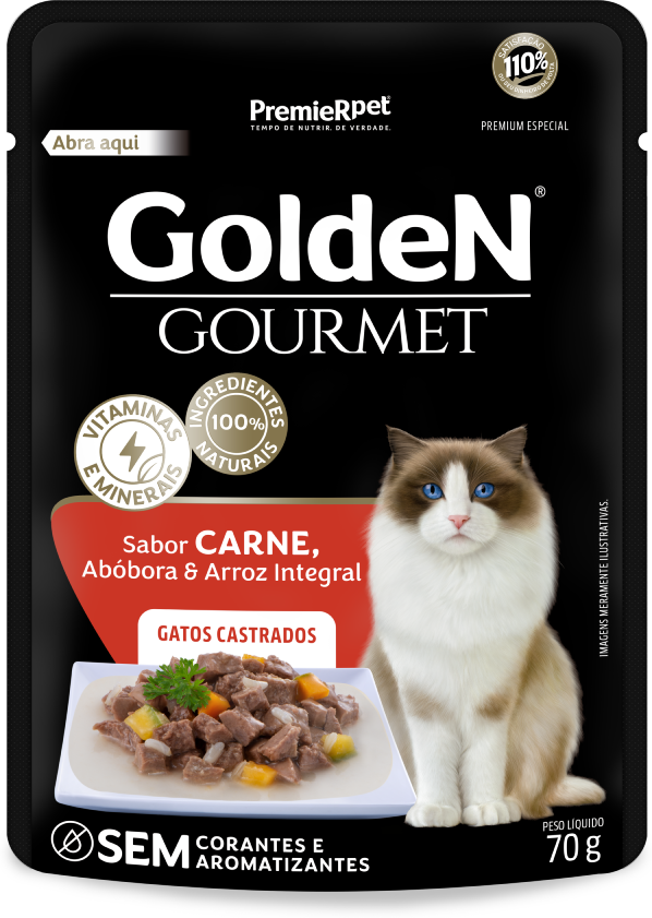 Ração Úmida Golden Gourmet Carne para Gatos Castrados - 70 g