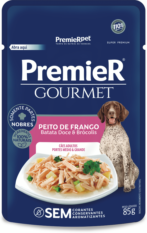 Ração Úmida PremieR Gourmet Peito de Frango, Batata Doce e Brócolis para Cães Adultos de Porte Médio e Grande - 85 g