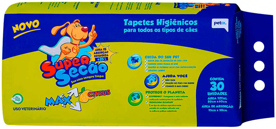 Tapete Higiênico Petix Supersecão Max Citrus - 30 Unidades