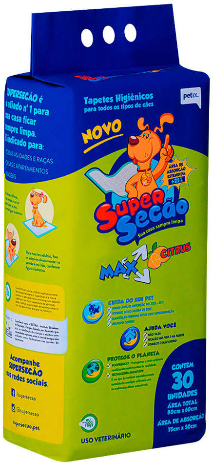 Tapete Higiênico Petix Supersecão Max Citrus - 30 Unidades