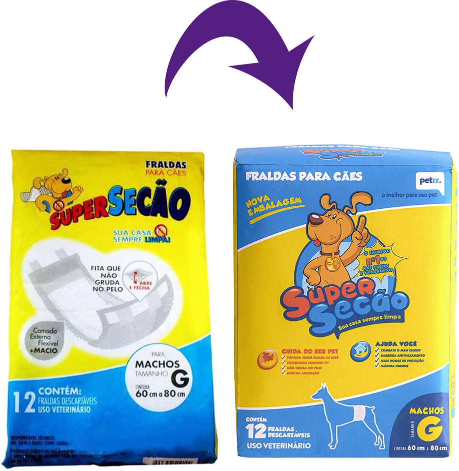 Fraldas Descartáveis Super Secão para Cães Machos - Tam. G