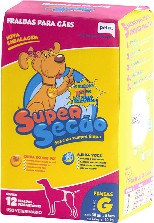 Fraldas Descartáveis Super Secão para Cães Fêmeas - Tam. G