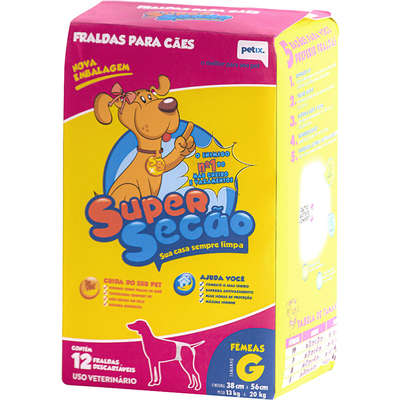 Fraldas Descartáveis Super Secão para Cães Fêmeas com 12 Unidades