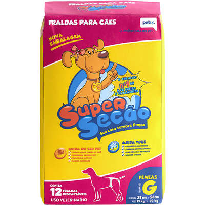 Fraldas Descartáveis Super Secão para Cães Fêmeas com 12 Unidades