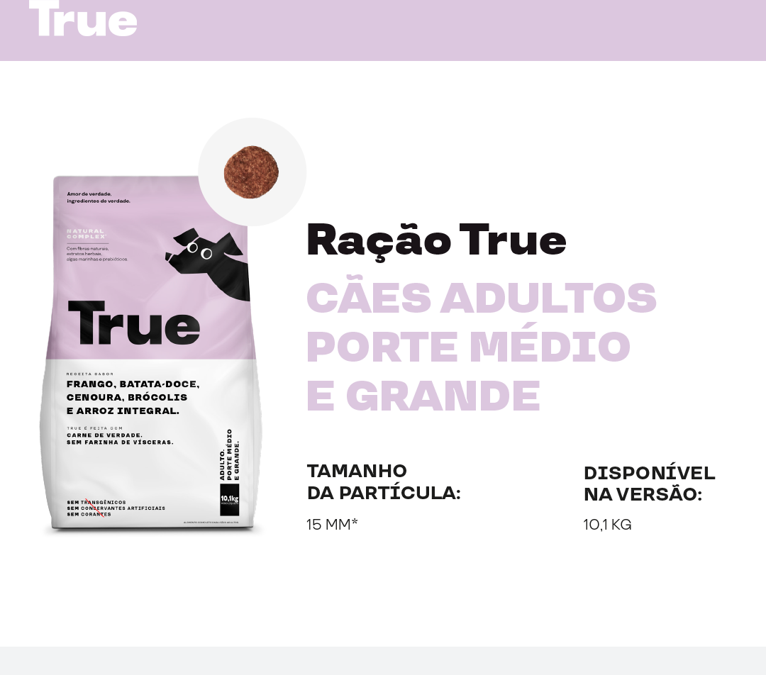 Ração Natural True para Cães Adultos Raças Médias e Grandes - 10,1Kg