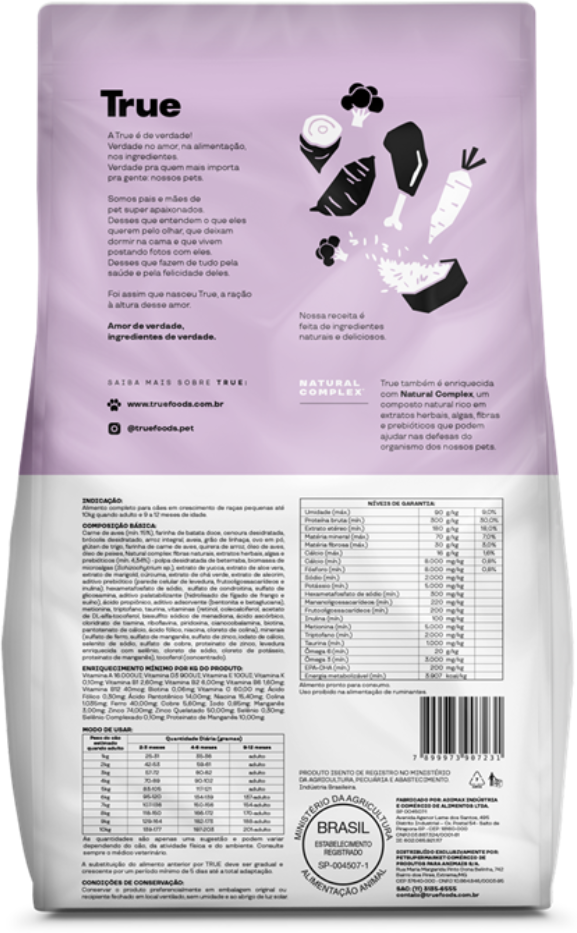 Ração Natural True para Cães Filhotes Raças Pequenas - 10,1Kg