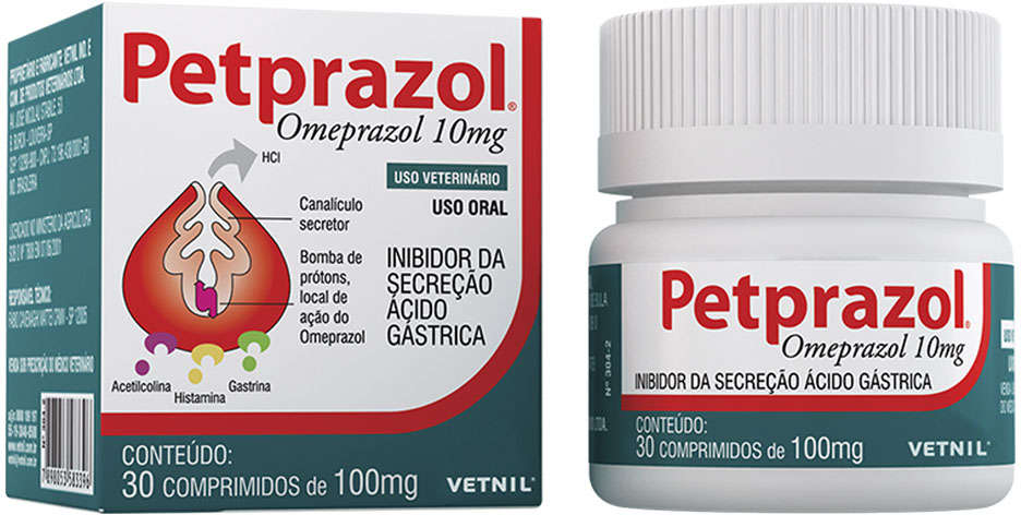 Inibidor de Secreção Ácido-Gástrica Vetnil Petprazol 10 mg - 30 Comprimidos
