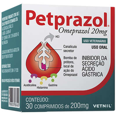 Inibidor de Secreção Ácido-Gástrica Vetnil Petprazol 20 mg