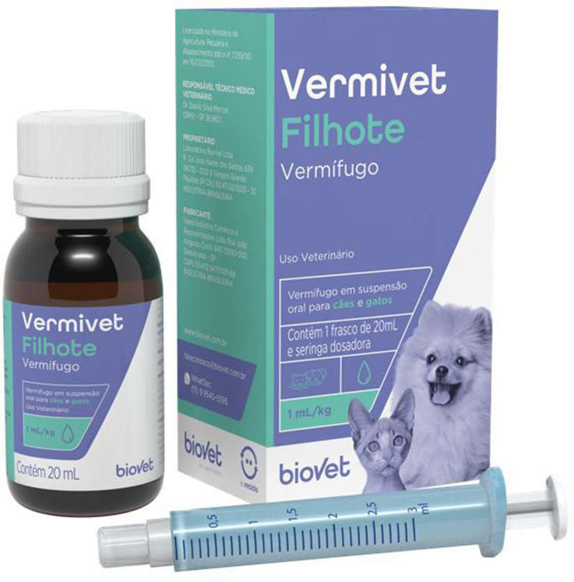 Vermífugo Biovet Vermivet Filhotes para Cães e Gatos - 20 mL