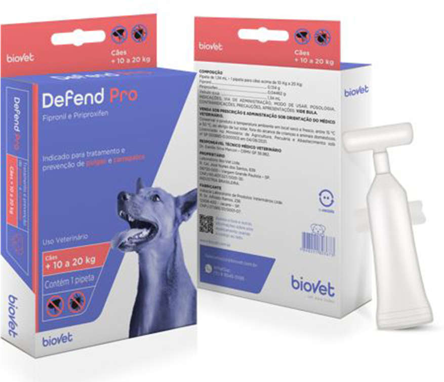 Antipulgas e Carrapatos Biovet Defend Pro para Cães de 10 a 20Kg - 1 Pipeta