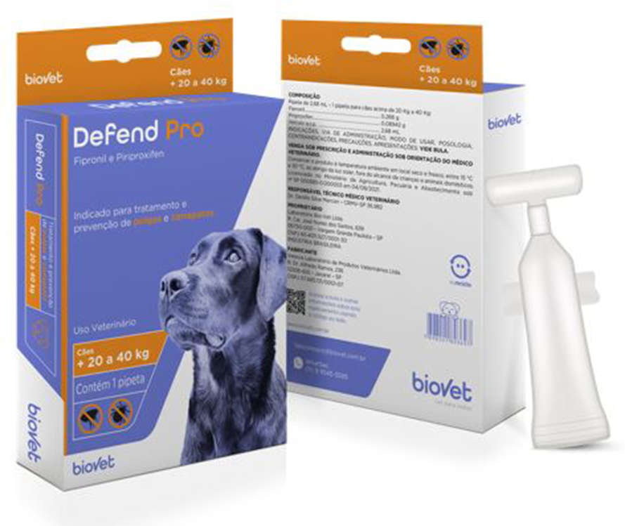 Antipulgas e Carrapatos Biovet Defend Pro para Cães de 20 a 40Kg - 1 Pipeta