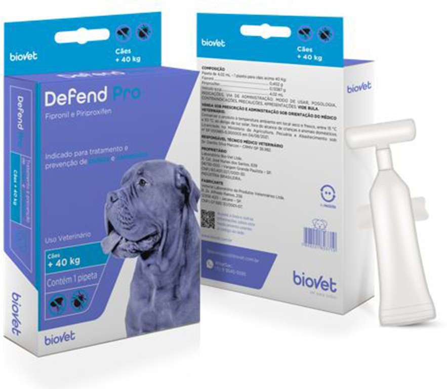 Antipulgas e Carrapatos Biovet Defend Pro para Cães de 40Kg - 1 Pipeta