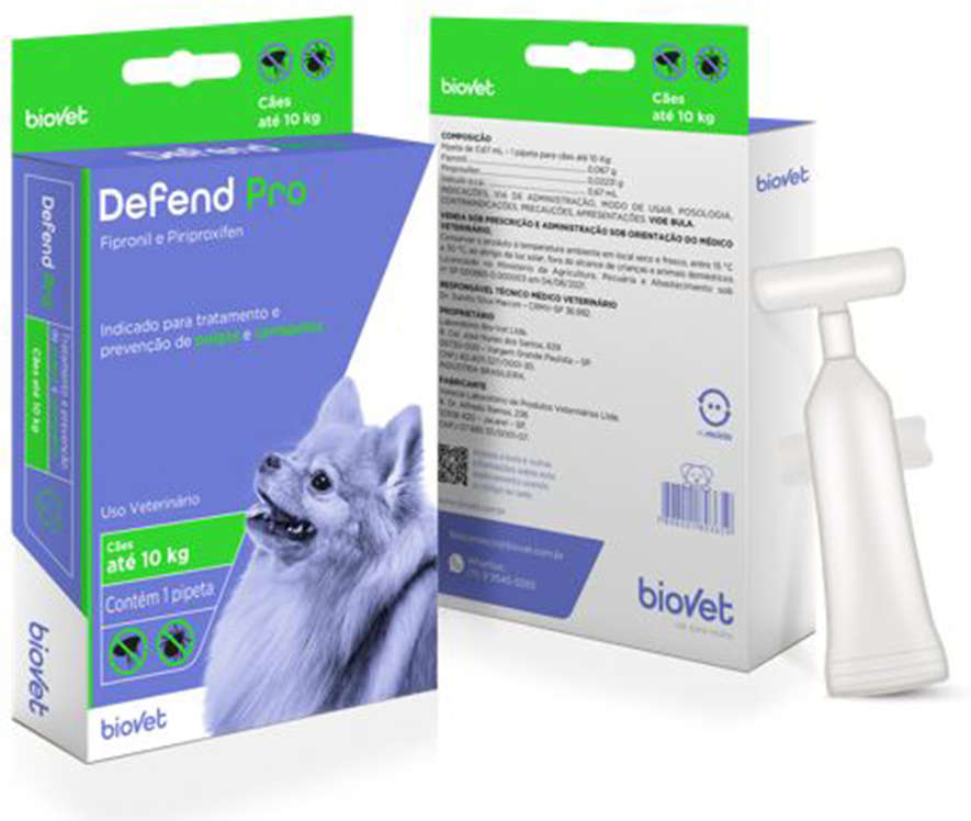 Antipulgas e Carrapatos Biovet Defend Pro para Cães até 10Kg - 1 Pipeta