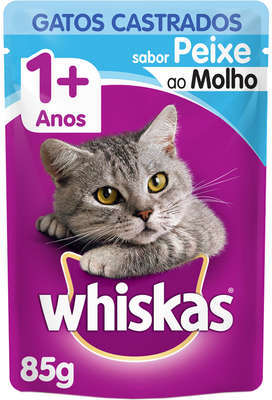 Kit Ração Úmida Whiskas Sachê Peixe ao Molho para Gatos Adultos Castrados - 40 Unidades