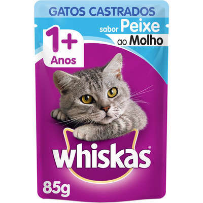 Kit Ração Úmida Whiskas Sachê Peixe ao Molho para Gatos Adultos Castrados - 40 Unidades