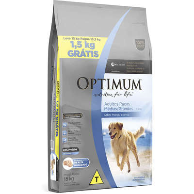 Ração Seca Optimum Frango e Arroz para Cães Adultos Raças Médias e Grandes