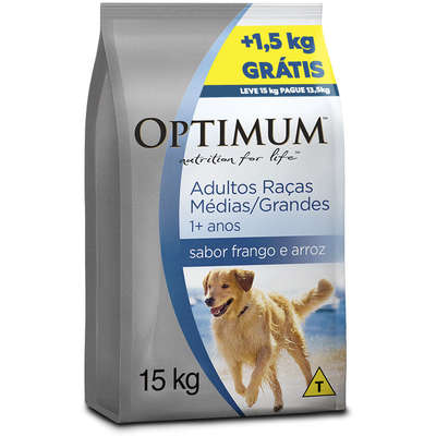 Ração Seca Optimum Frango e Arroz para Cães Adultos Raças Médias e Grandes
