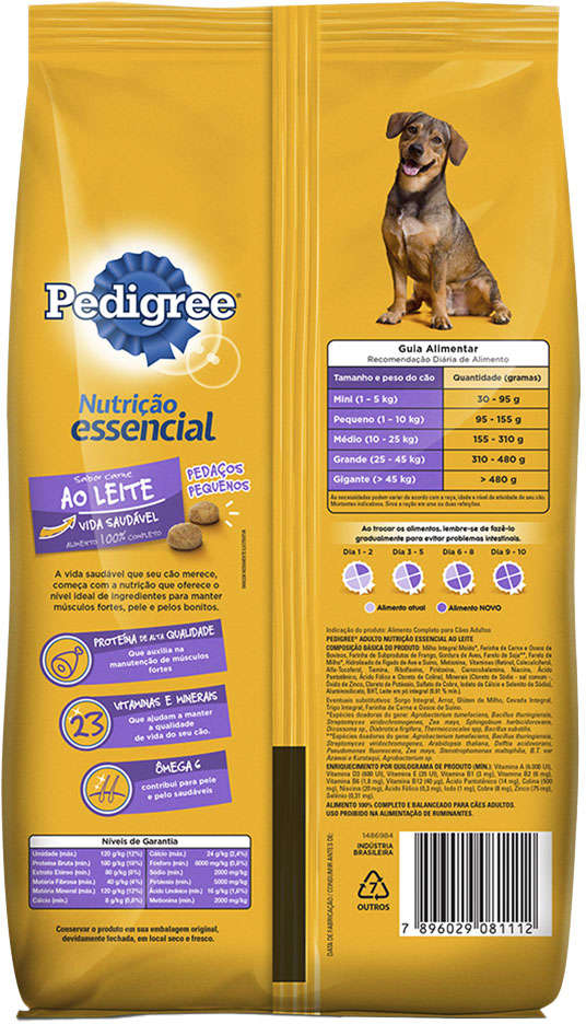 Ração Seca Pedigree Nutrição Essencial Carne ao Leite para Cães Adultos - 15Kg