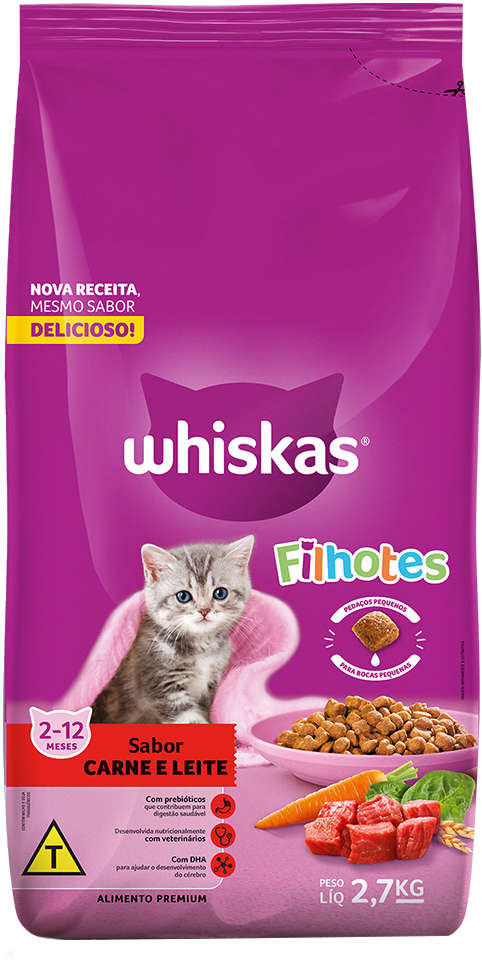 Ração Whiskas Carne e Leite para Gatos Filhotes - 2,7Kg