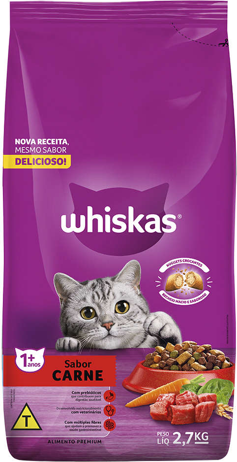 Ração Whiskas Carne para Gatos Adultos - 2,7Kg