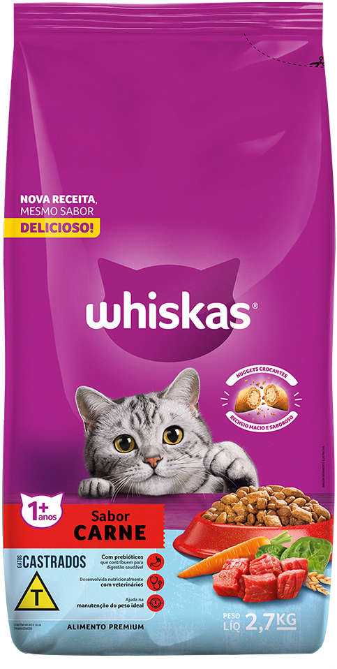 Ração Whiskas Carne para Gatos Adultos Castrados - 2,7Kg