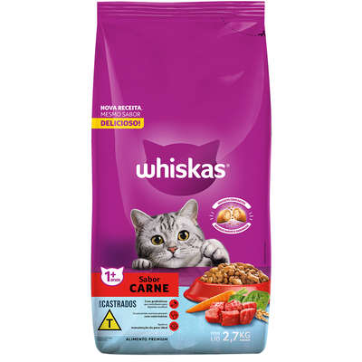 Ração Whiskas Carne para Gatos Adultos Castrados