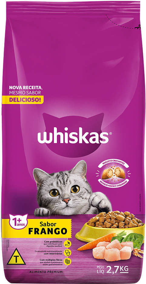 Ração Whiskas Frango para Gatos Adultos - 2,7Kg
