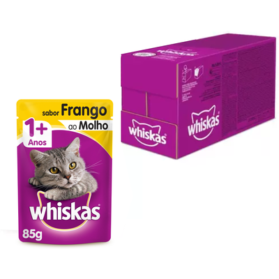 Kit Ração Úmida Whiskas Sachê Frango ao Molho para Gatos Adultos - 20 Unidades