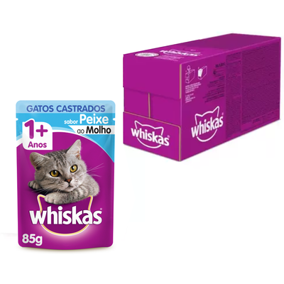 Kit Ração Úmida Whiskas Sachê Peixe ao Molho para Gatos Adultos Castrados - 20 Unidades
