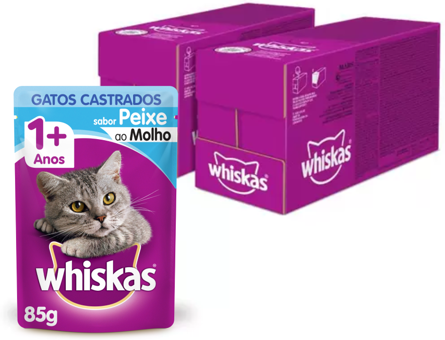 Kit Ração Úmida Whiskas Sachê Peixe ao Molho para Gatos Adultos Castrados - 40 Unidades