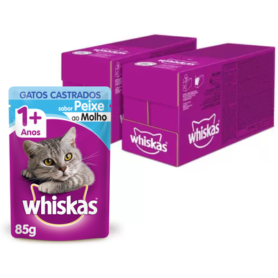 Kit Ração Úmida Whiskas Sachê Peixe ao Molho para Gatos Adultos Castrados - 40 Unidades