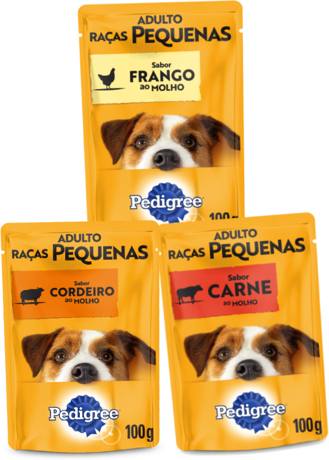Kit Pedigree Sachê Cães Adultos Raças Pequenas Cordeiro + Frango + Carne - 36 Unidades