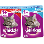 Kit Whiskas Sachê Gatos Adultos Castrados Carne + Peixe - 40 Unidades