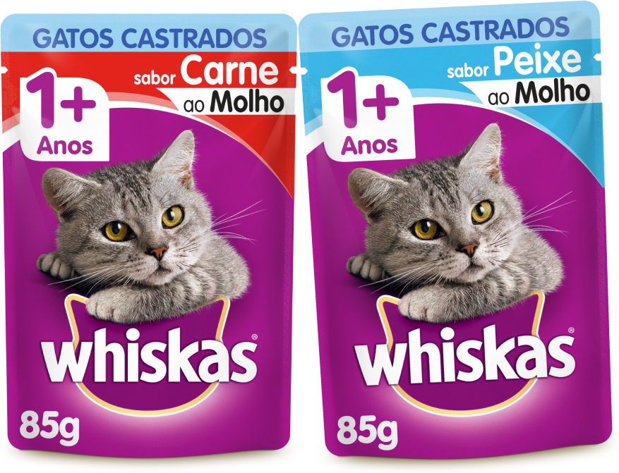 Kit Whiskas Sachê Gatos Adultos Castrados Carne + Peixe - 60 Unidades