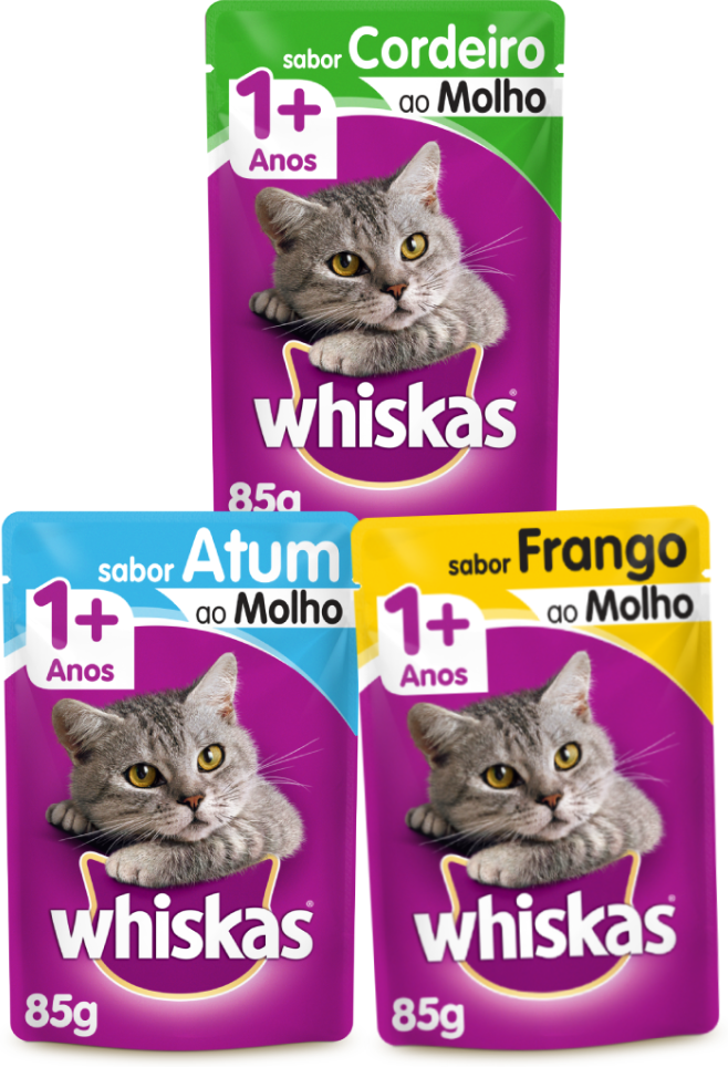 Kit Whiskas Sachê Gatos Adultos  Frango + Atum + Cordeiro - 12 Unidades