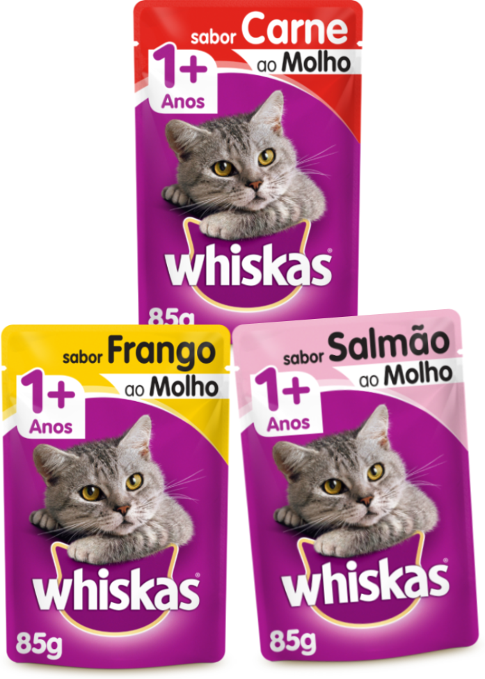 Kit Whiskas Sachê Gatos Adultos Carne + Frango + Salmão - 40 Unidades