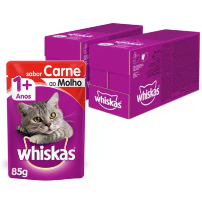 Ração Úmida Whiskas Sachê Carne ao Molho para Gatos Adultos