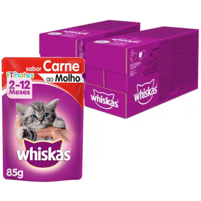 Ração Úmida Whiskas Sachê Carne ao Molho para Gatos Filhotes