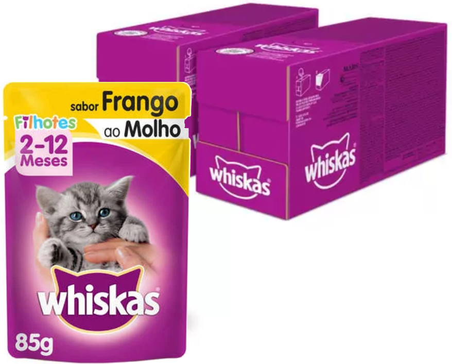 Kit Ração Úmida Whiskas Sachê Frango ao Molho para Gatos Filhotes - 40 Unidades