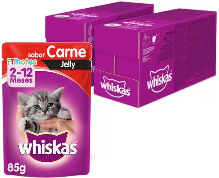 Kit Ração Úmida Whiskas Sachê Carne Jelly para Gatos Filhotes - 40 Unidades