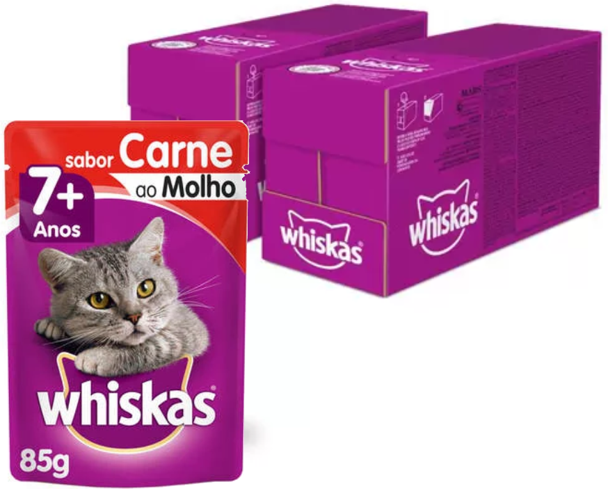 Kit Ração Úmida Whiskas Sachê Carne ao Molho para Gatos Adultos Sênior 7 + Anos - 40 Unidades