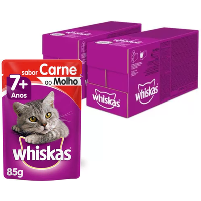 Ração Úmida Whiskas Sachê Carne ao Molho para Gatos Adultos Sênior 7 + Anos