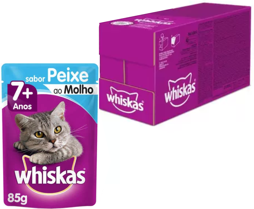Kit Ração Úmida Whiskas Sachê Peixe ao Molho para Gatos Sênior 7 + Anos - 40 Unidades