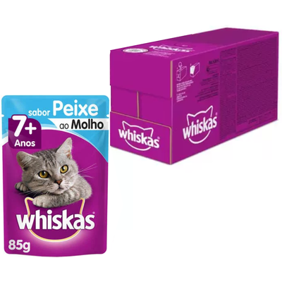Ração Úmida Whiskas Sachê Peixe ao Molho para Gatos Sênior 7 + Anos