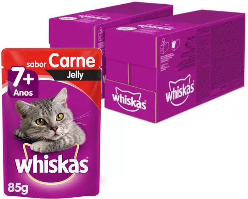 Ração Úmida Whiskas Sachê Carne Jelly para Gatos Adultos Sênior 7 + Anos - 40 Unidades