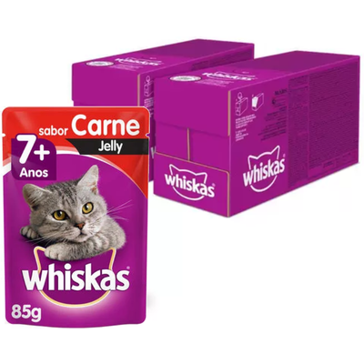 Ração Úmida Whiskas Sachê Carne Jelly para Gatos Adultos Sênior 7 + Anos