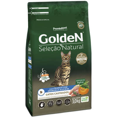 Ração Seca PremieR Pet Golden Seleção Natural Frango, Abóbora e Alecrim para Gatos Castrados