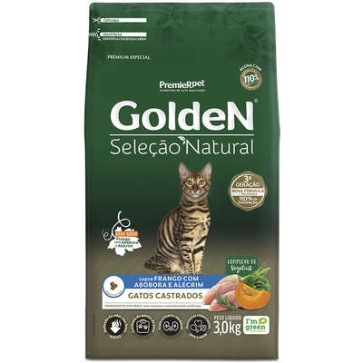 Ração Seca PremieR Pet Golden Seleção Natural Frango, Abóbora e Alecrim para Gatos Castrados