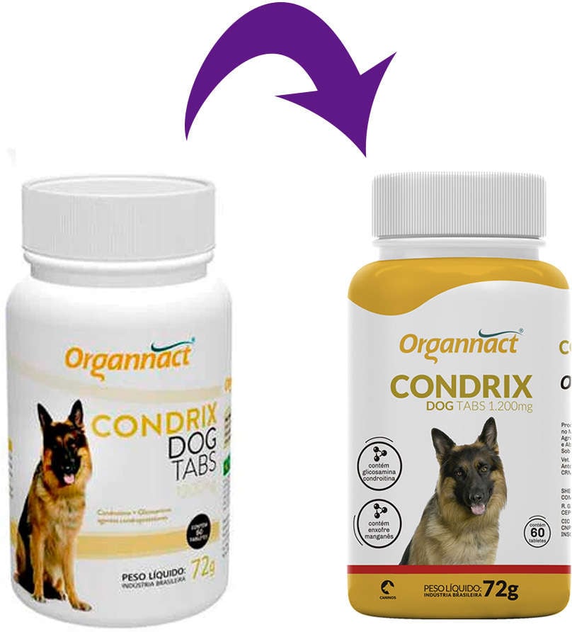 Suplemento Organnact Condrix Dog Tabs com 60 Tabletes 1200 Mg - 72 g