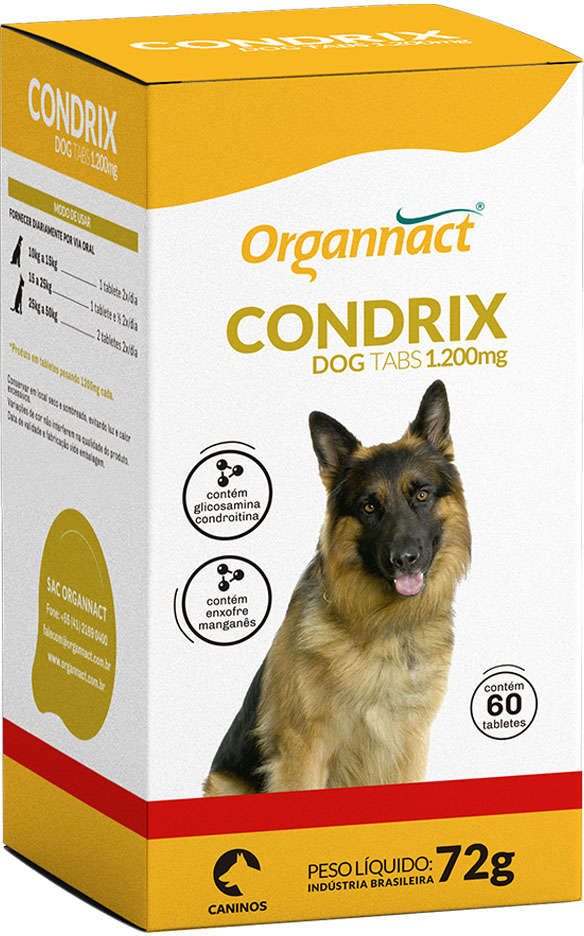 Suplemento Organnact Condrix Dog Tabs com 60 Tabletes 1200 Mg - 72 g